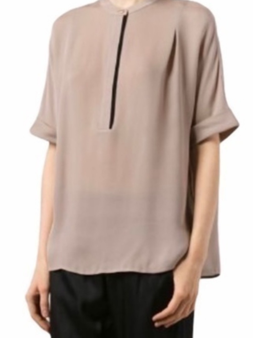 Vince Taupe Short Sleeve Silk Blouse